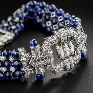 Art Deco Platinum Diamond Synthetic Sapphire Bead Bracelet - 2