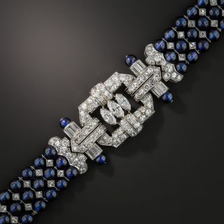 Art Deco Platinum Diamond Synthetic Sapphire Bead Bracelet