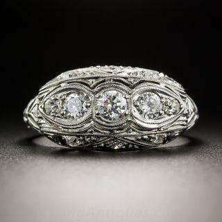Art Deco Platinum Diamond Three-Stone Ring - 1