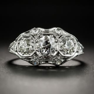 Art Deco Platinum Diamond Three-Stone Ring - 1