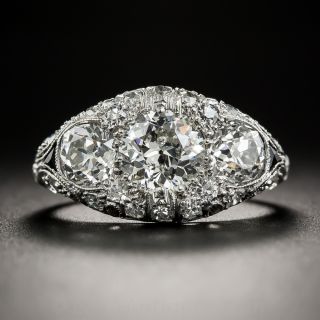Art Deco Platinum Diamond Three Stone with Onyx 