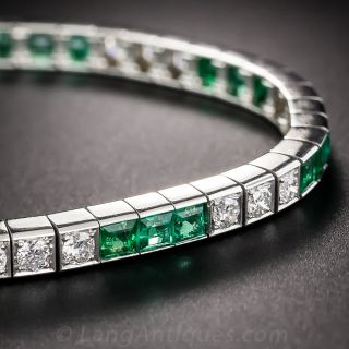 Art Deco Platinum Emerald and Diamond Bracelet