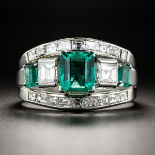 Art Deco Platinum Emerald and Diamond Ring