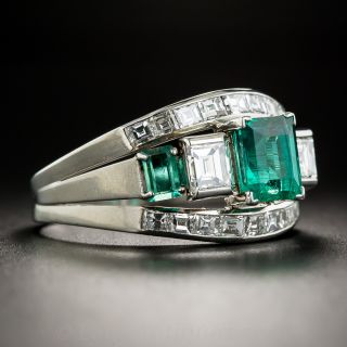 Art Deco Platinum Emerald and Diamond Ring