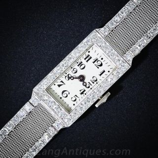 Art Deco Platinum Mesh and Diamond Watch