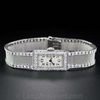 Art Deco Platinum Mesh and Diamond Watch