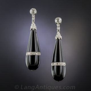 Art Deco Platinum Onyx and Diamond Earrings