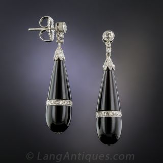Art Deco Platinum Onyx and Diamond Earrings