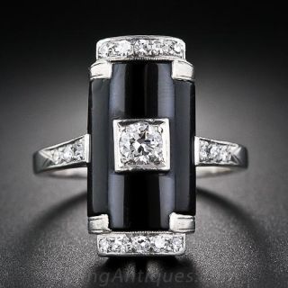 Art Deco Platinum, Onyx and Diamond Ring