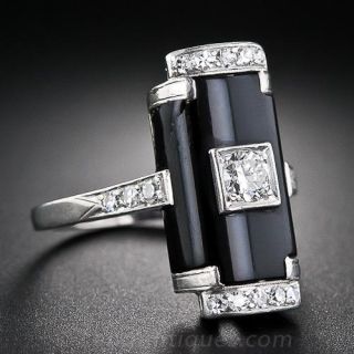 Art Deco Platinum, Onyx and Diamond Ring