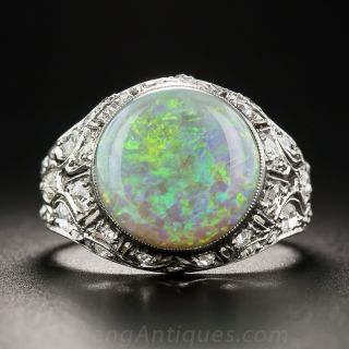 Art Deco Platinum Opal and Diamond Ring