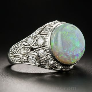Art Deco Platinum Opal and Diamond Ring
