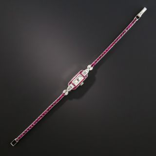 Art Deco Platinum Ruby and Diamond Bracelet Watch by Piaget 
