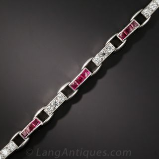 Art Deco Platinum Ruby and Diamond Bracelet - 2