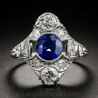 Art Deco Platinum Sapphire and Diamond Dinner Ring