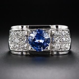 Art Deco Platinum, Sapphire and Diamond Ring