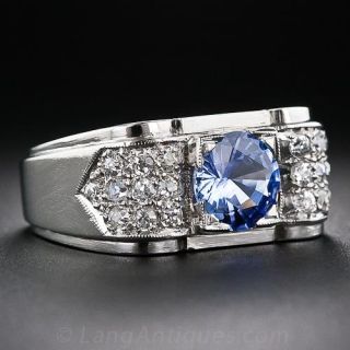Art Deco Platinum, Sapphire and Diamond Ring