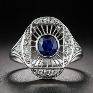Art Deco Platinum, Sapphire and Diamond Ring