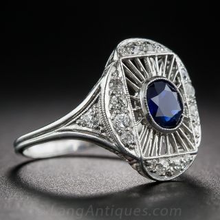 Art Deco Platinum, Sapphire and Diamond Ring