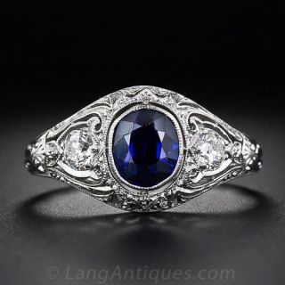 Art Deco Platinum Sapphire and Diamond Ring