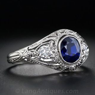Art Deco Platinum Sapphire and Diamond Ring