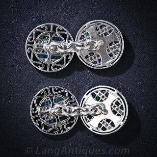 Art Deco Platinum, Sapphire, Emerald & Diamond Cufflinks