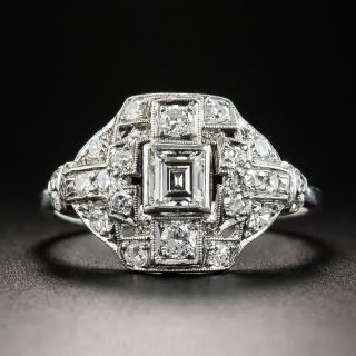 Art Deco Platinum Square-Cut Diamond Ring