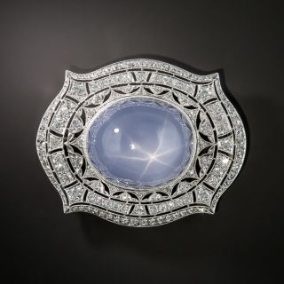 Art Deco Platinum Star Sapphire and Diamond Brooch - 2