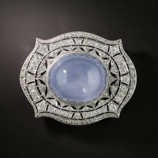 Art Deco Platinum Star Sapphire and Diamond Brooch