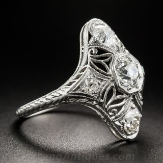Art Deco Platinum Three-Stone Diamond Dinner Ring