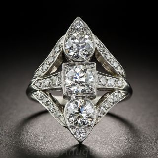 Art Deco Platinum Three-Stone Diamond Dinner Ring - 2