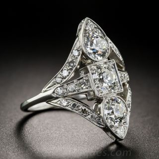 Art Deco Platinum Three-Stone Diamond Dinner Ring