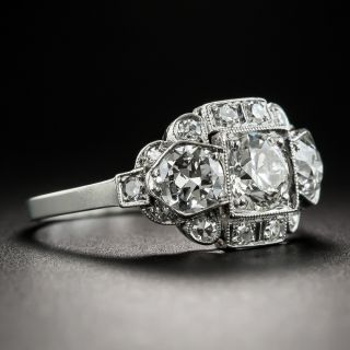 Art Deco Platinum Three-Stone Diamond Engagement Ring by C.D. Peacock 