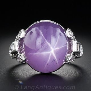 Art Deco Purplish-Pink Star Sapphire and Diamond Ring