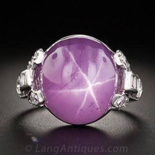 Art Deco Purplish-Pink Star Sapphire and Diamond Ring