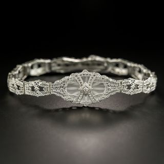 Art Deco Quartz and Diamond Filigree Bracelet  By Schiman