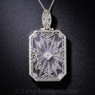 Art Deco Quartz Crystal and Diamond Filigree pendant