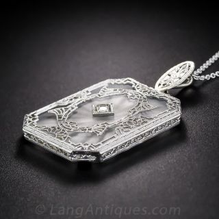 Art Deco Quartz Crystal and Diamond Filigree pendant