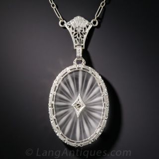 Art Deco Quartz Crystal and Diamond Pendant with Chain