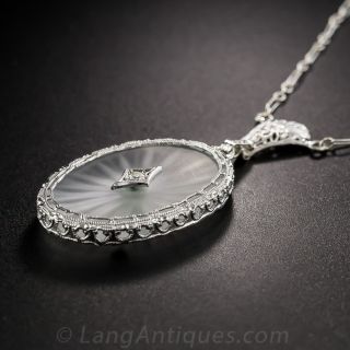 Art Deco Quartz Crystal and Diamond Pendant with Chain