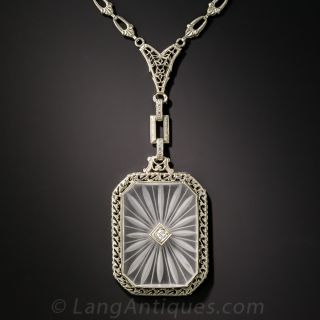 Art Deco Quartz Crystal and Diamond Pendant with Chain