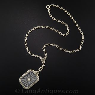 Art Deco Quartz Crystal and Diamond Pendant with Chain