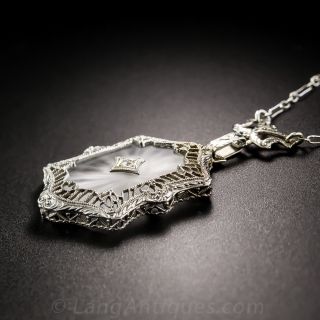 Art Deco Quartz Crystal Diamond Pendant Necklace