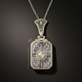 Art Deco Quartz Crystal Diamond Pendant - 2