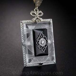 Art Deco Quartz Crystal, Onyx and Diamond Pendant