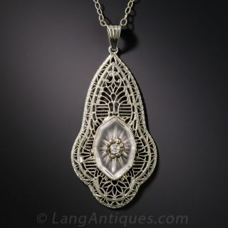 Art Deco Quartz Crystal Pendant Necklace