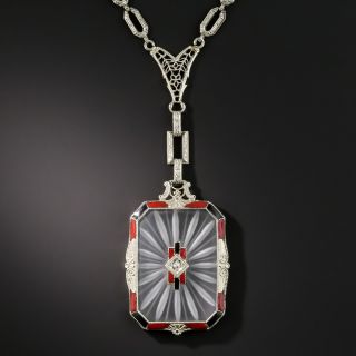 Art Deco Red and Black Enamel Quartz Crystal Necklace