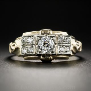 Art Deco Retrospective Two Tone Gold Diamond Ring