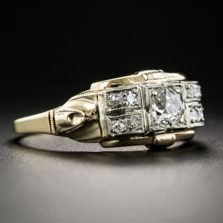 Art Deco Retrospective Two Tone Gold Diamond Ring