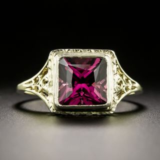 Art Deco Rhodolite Garnet and Filigree Ring - 3